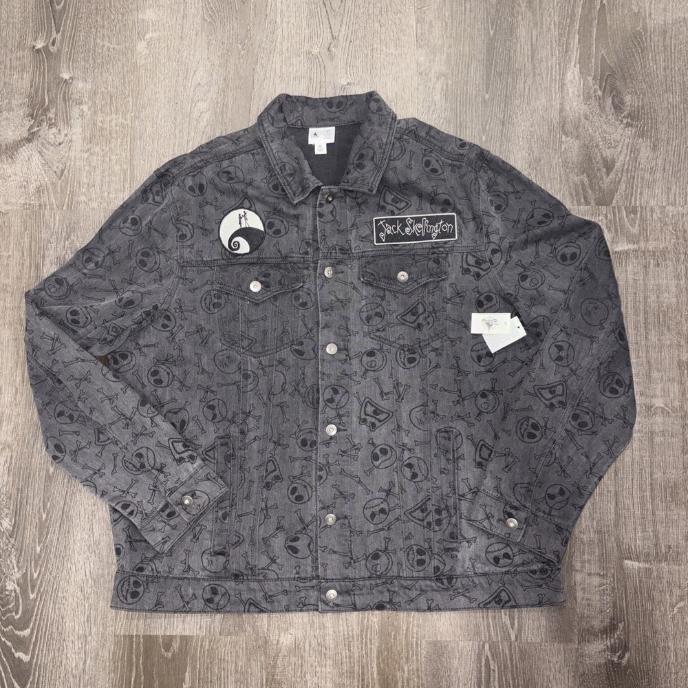 Disney Nightmare Before Christmas Denim Jean Jacket Mens XL Jack Skellington AOP